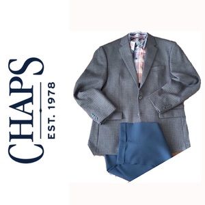 CHAPS Wool Blue & Brown Suit Jacket, 42R